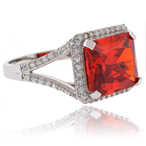 Huge Emerald Cut Fire Cherry Opal Sterling Silver Ring