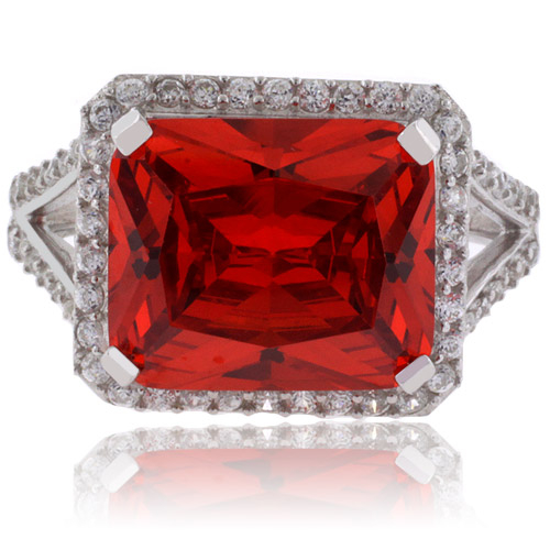 Huge Emerald Cut Fire Cherry Opal Sterling Silver Ring