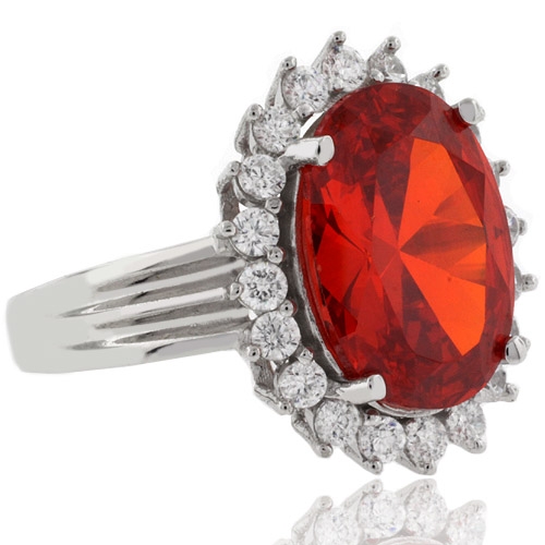 Huge Oval Cut Fire Cherry Opal .925 Sterling Silver Ring