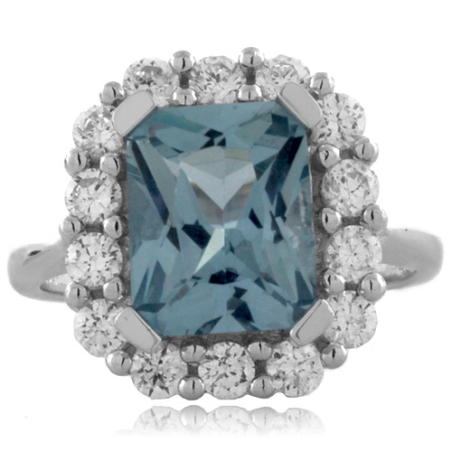Aquamarine Framed Sterling Silver Ring