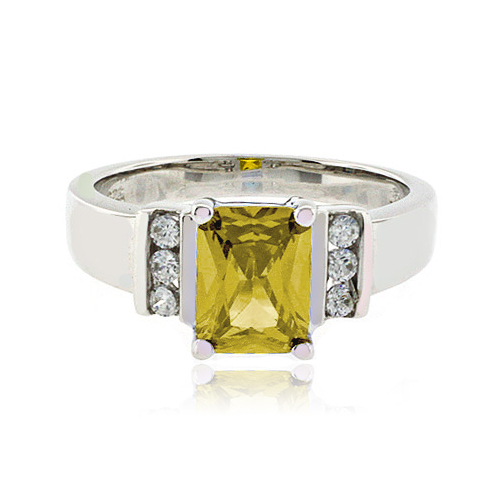 Emerald Cut Citrine Sterling Silver Ring