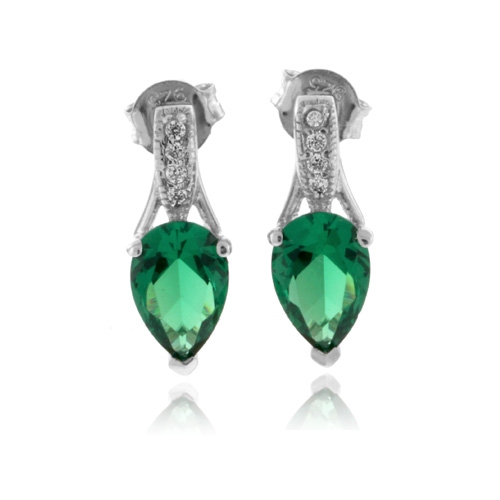 Pear Cut Emerald Silver Earrings