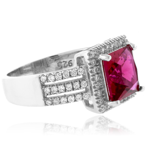 Princess Cut Pink Tourmaline Silver Ring