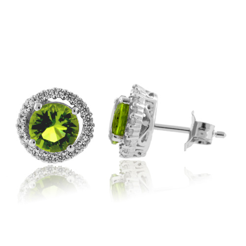 Round Cut Peridot Silver Earrings