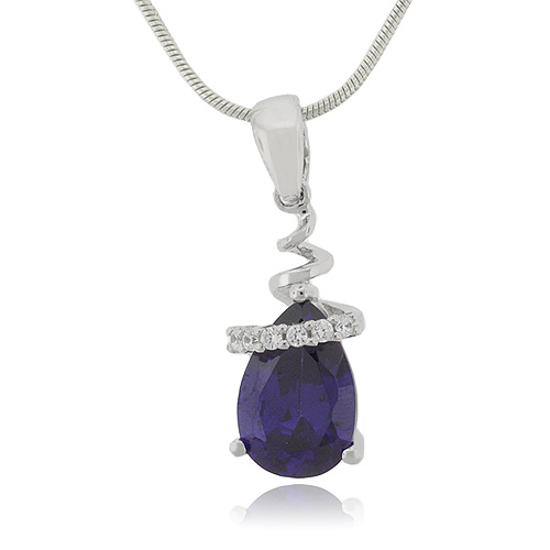 Drop Shape Sapphire Sterling Silver Necklace