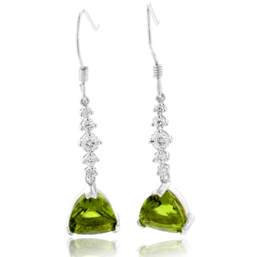 Silver Drop Earrings Trillion Cut Peridot