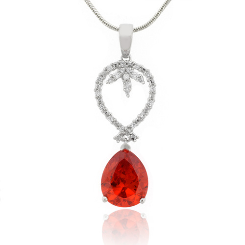 Pear Cut Fire Opal Sterling Silver Pendant