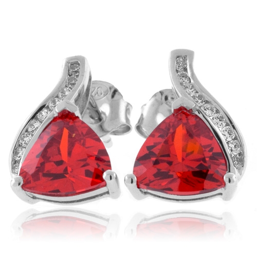 Trillion Cut Fire Opal Sterling Silver Earrings