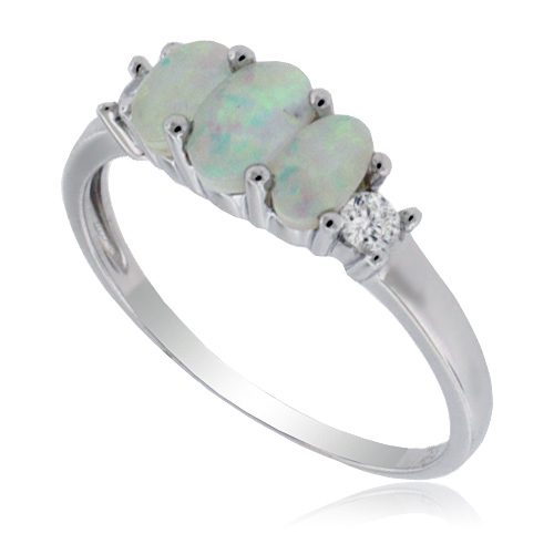3 Stone White Opal Silver Ring