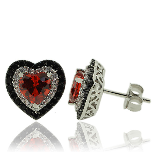 Heart Shape Fire Opal Earrings With Sterling Silver