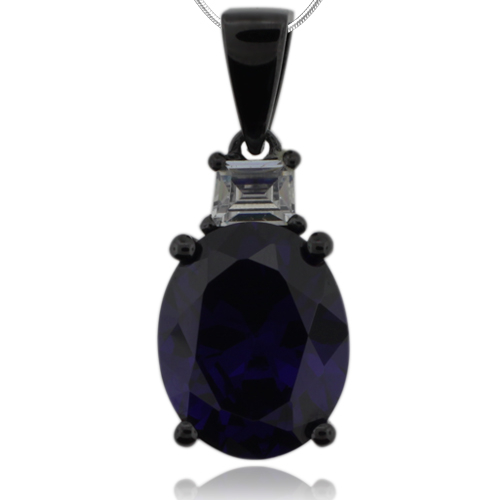 Oval Cut Tanzanite & Black Silver Pendant