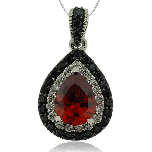 Pear Cut Sterling Silver Pendant With Fire Opal And Simulated Diamonds