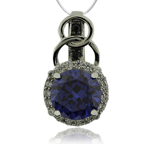 Round Cut Tanzanite & Silver Pendant with Zirconia