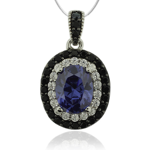 Oval Cut Tanzanite & Silver Pendant With Zirconia