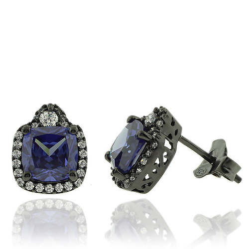 Beautiful Tanzanite Earrings with Zirconia In Black Silver