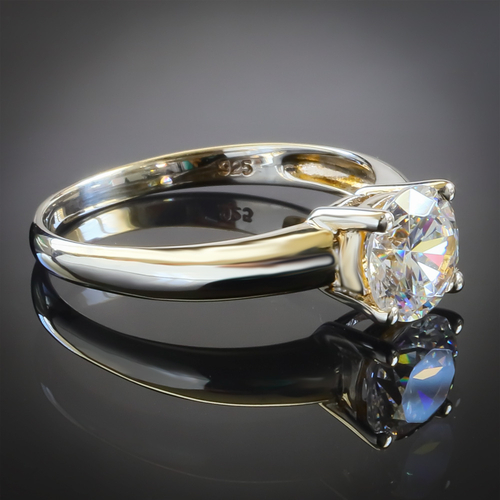 Simulated Diamond Engagement Ring in Sterling Silver