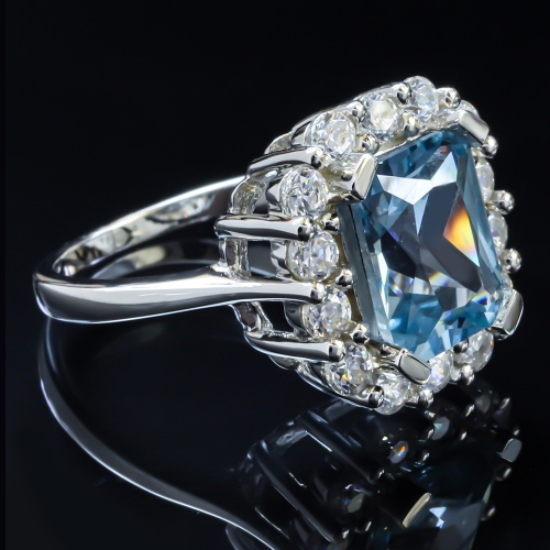 Aquamarine Framed Sterling Silver Ring