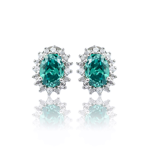 Alexandrite Oval Cut Framed Silver Earrings