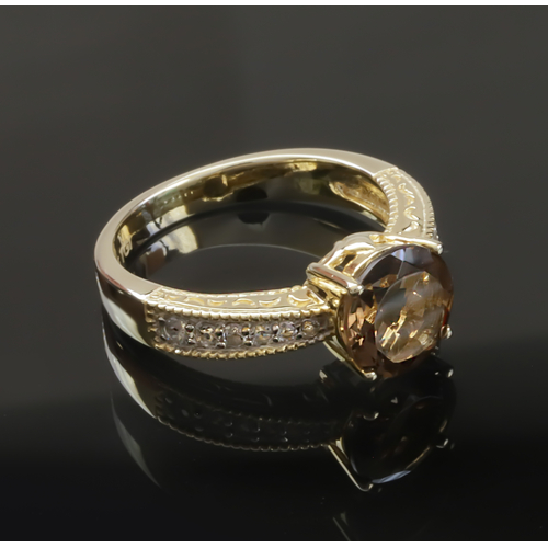 Smoky Topaz Round Cut Stone Sterling Silver Ring