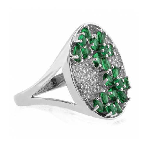Beautiful Micro Pave Emerald .925 Silver Ring
