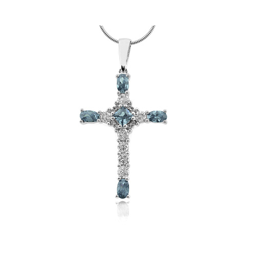 Sterling Silver Cross Aquamarine Pendant