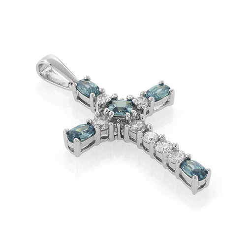 Sterling Silver Cross Aquamarine Pendant