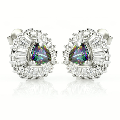 Mystic Topaz Earrings with Silver 925 Trillion Cut Stone