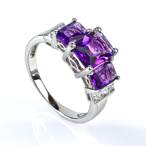 3 Stone Amethyst Sterling Silver Ring
