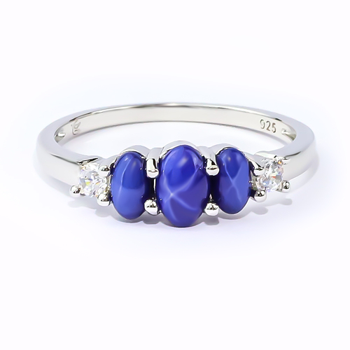 3 Stone Star Sapphire Silver Ring
