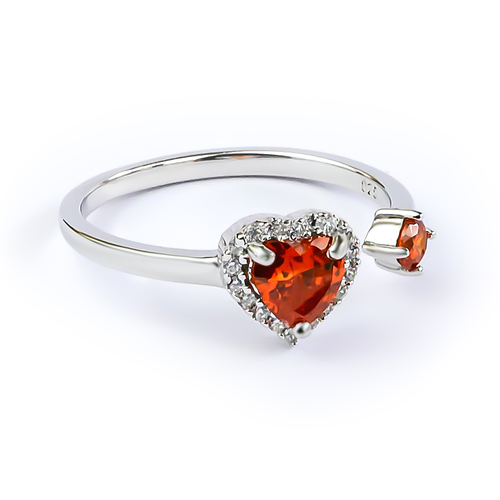 Double Fire Opal Sterling Silver Solitaire Ring Heart Shape