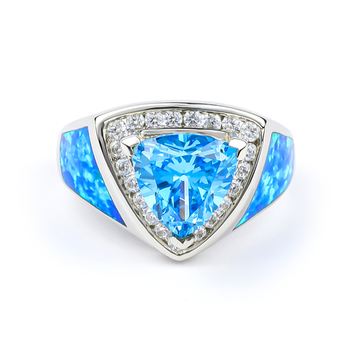 Blue Opal and Topaz Silver Ring
