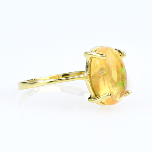 Genuine Mexican Opal Cabuchon 14K Solid Gold Ring