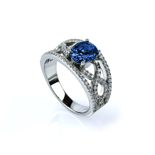 Oval Cut Sapphire and Simulated Diamonds