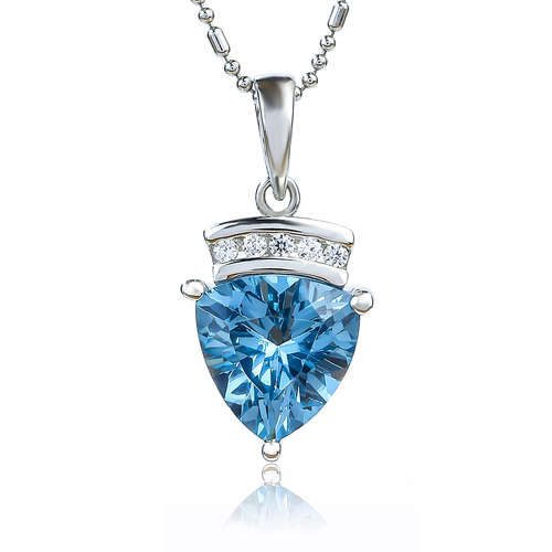 Aquamarine Trillion Cut Stone Silver Pendant