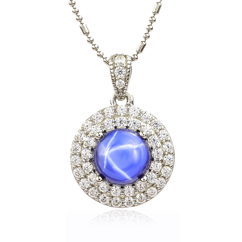 Blue Star Sapphire Pendant Simulated Diamonds