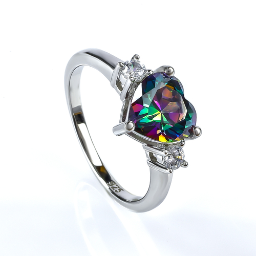 Mystic Topaz Heart Shape Cut Silver Ring