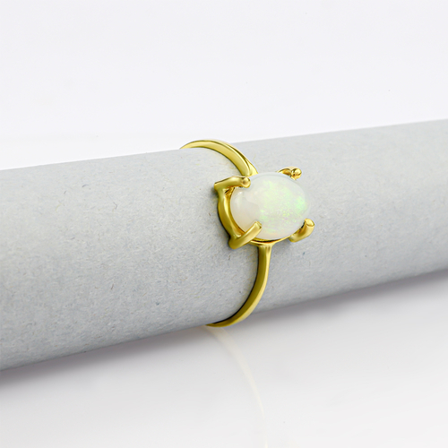 Genuine Milky Mexican Opal Natural 14K Solid Gold Ring
