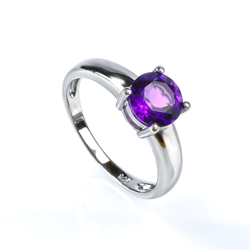 Amethyst Silver Solitaire Ring