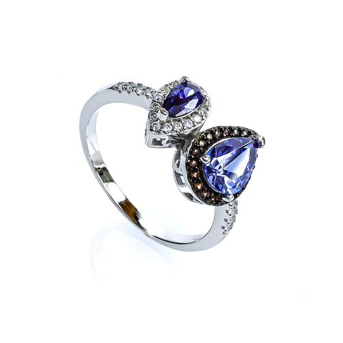 Two Stone Tanzanite and Simulated Diamonds Ring