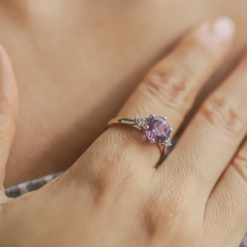 3 Stone Alexandrite Sterling Silver Engagement Ring