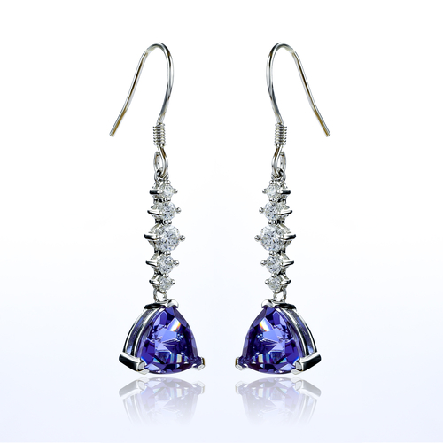 Silver Drop Earrings Trillion Cut Alexandrite