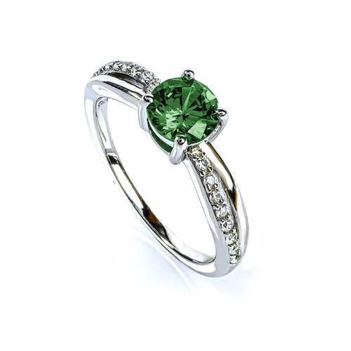 Emerald Round Cut Silver Ring