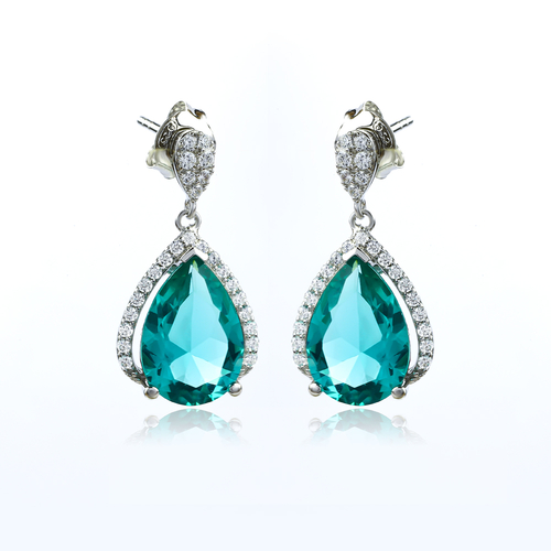 Sterling Silver Paraiba Big Pear Cut Earrings