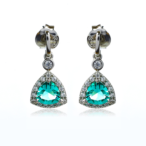 Sterling Silver Paraiba Trillion Cut Earrings