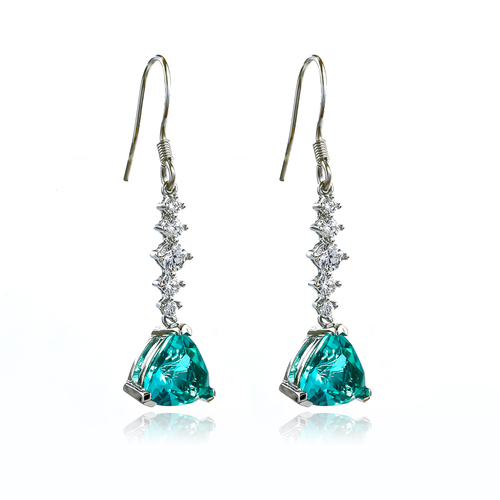 Silver Drop Earrings Trillion Cut Paraiba