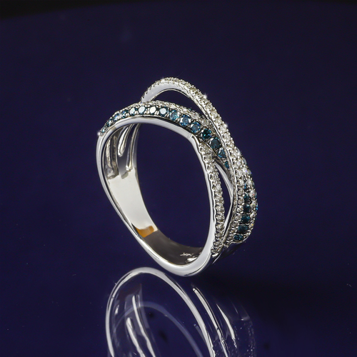 0.66 CTW 14K White Gold Blue and White Diamonds Cross Ring