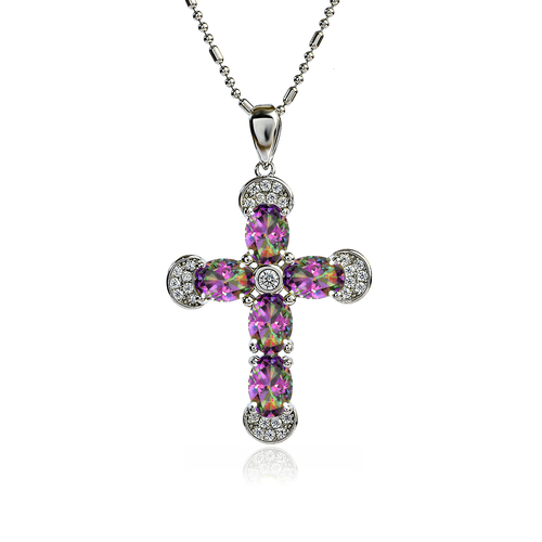 Beautiful Sterling Silver Cross With Mystic Topaz
