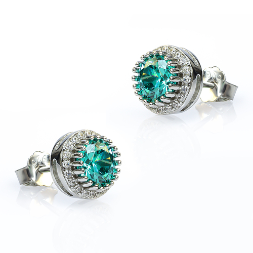 Brilliant Cut Tourmaline Halo Sterling Silver Earrings