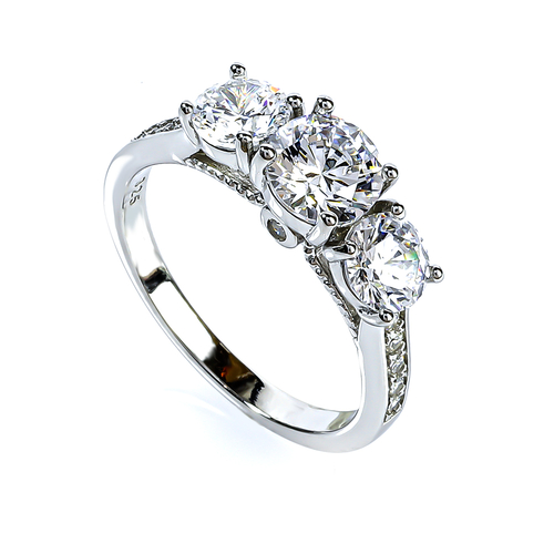 3 Stone Simulated Diamond Brilliant Cut Silver Ring