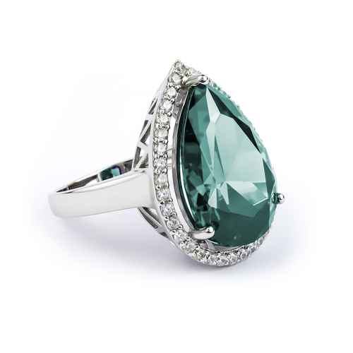 Big Alexandrite Sterling Silver Ring Pear Cut